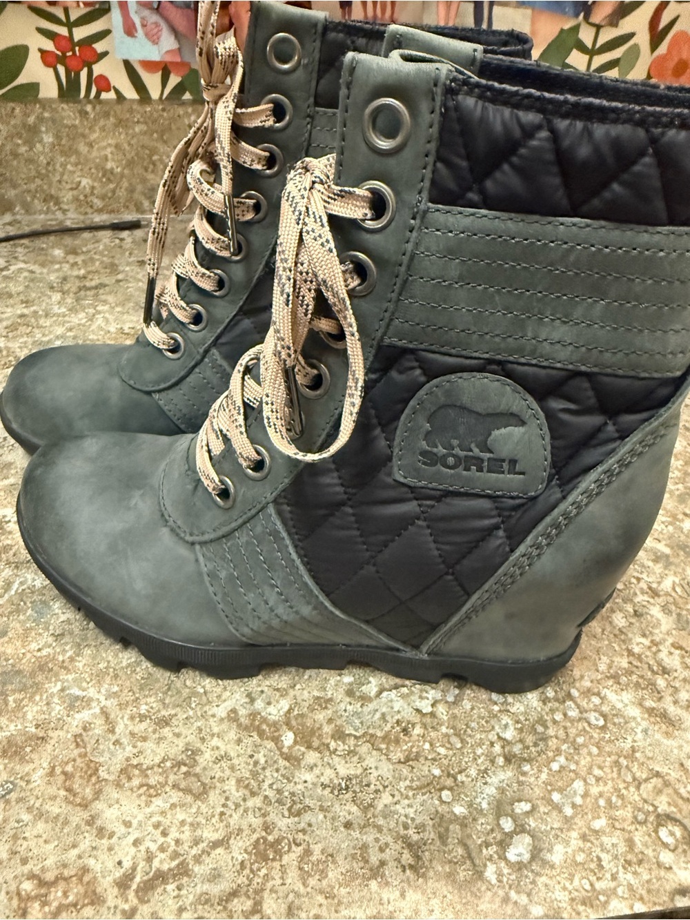 Sorel Women's Quilted Lace-Up Lexie Wedge Boots in Charcoal